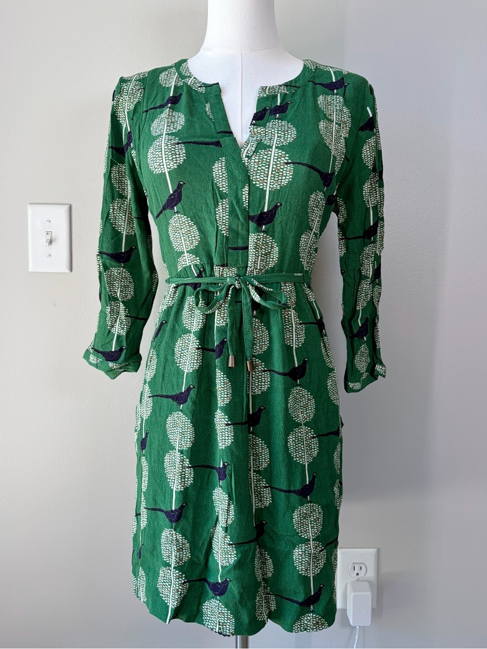Maeve Green Devery Birds Novelty Print Tunic Shirt Dress - Picture 1 of 13